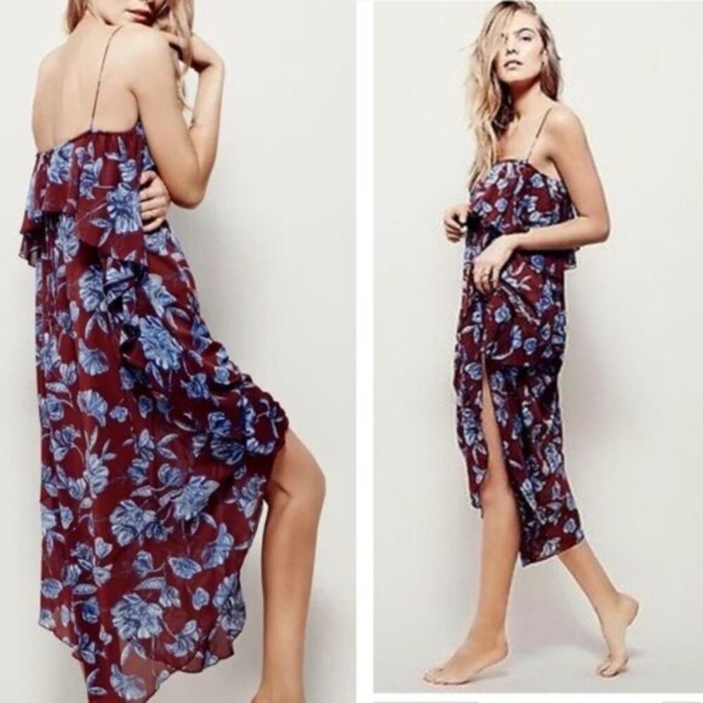Free People Intimately Ruffle Midi Sundress Size‎ M Brown Blue Floral Boho